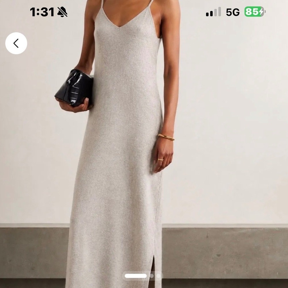 Club Monaco Recycled Cashmere Midi Dress Grey V-Neck Spaghetti Strap XL
